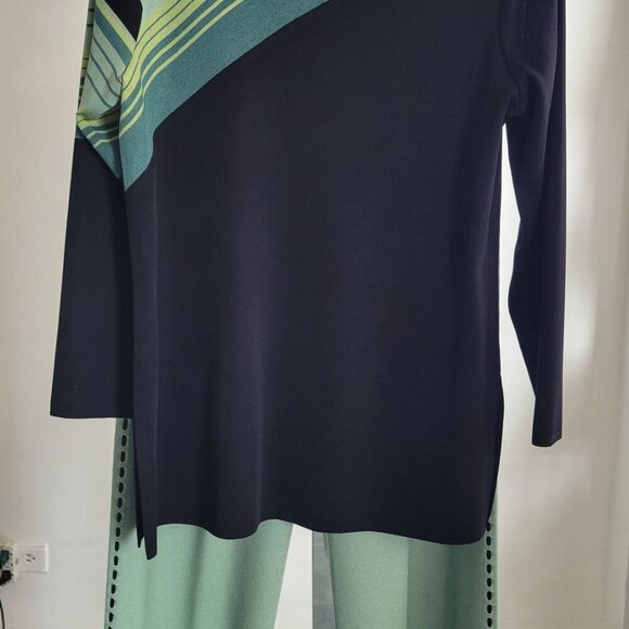 MISOOK Color Block Striped Knit Top 2 Piece Tunic and Pants Set (Size: Large) - Picture 2 of 16